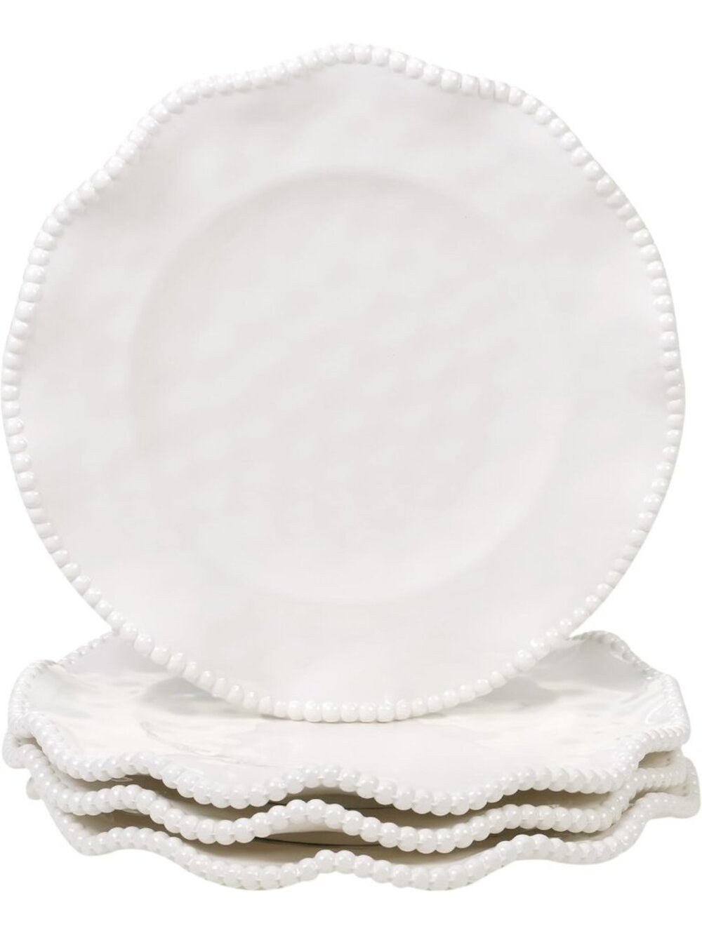 Chic Cream Beaded Melamine Salad Plates Set of 4 - Unbreakable Dinnerware for